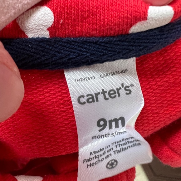 Carter’s 9M Red and White Heart Collared Girls Peacoat Jacket - Picture 4 of 4